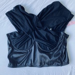 Prettylittlething corset top, back Size 10. Woven halter. Crossover design.